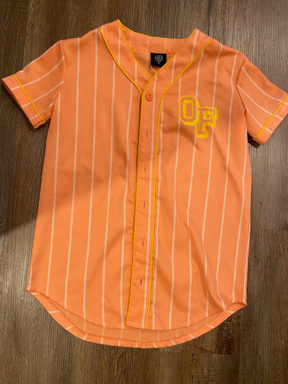 Odd Future Orange Pinstripe Button-Down Baseball Shirt with Yellow Trim